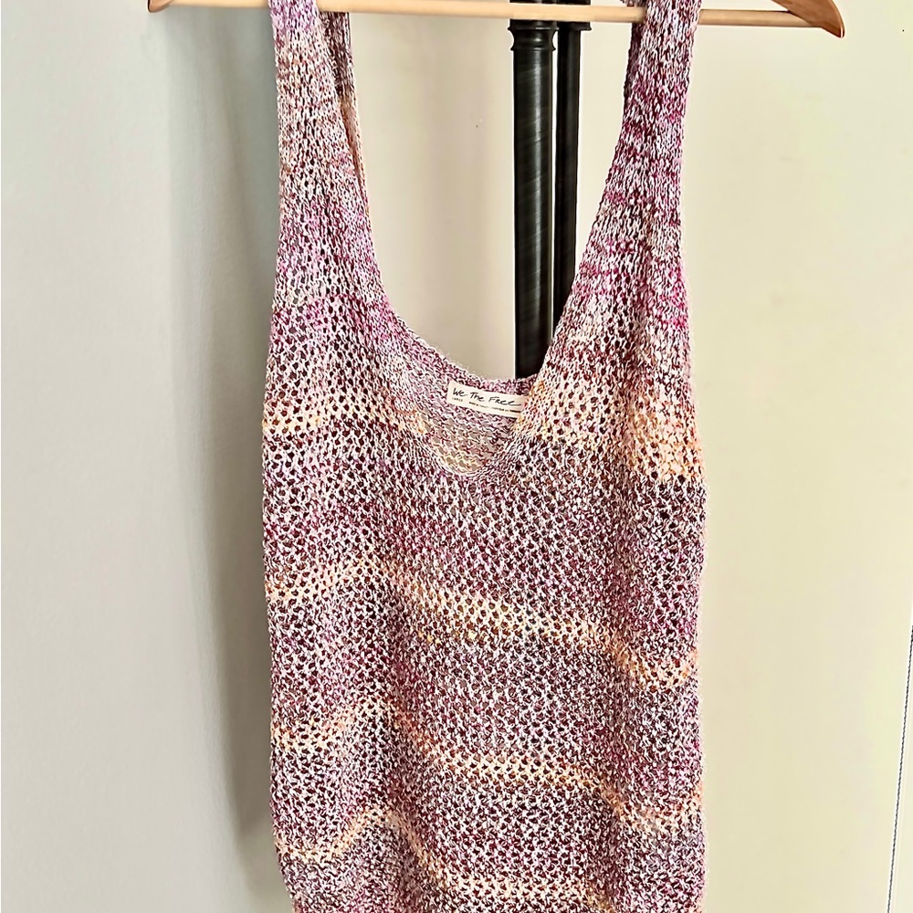 We The Free Open-Weave Knit Tank — Pink, Cream & Lavender Mix